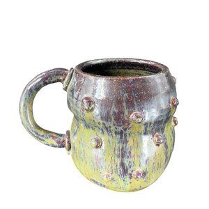 Vintage Rare Hand Made Studio Art Pottery Coffee Mug Cup With Hobnails Textured